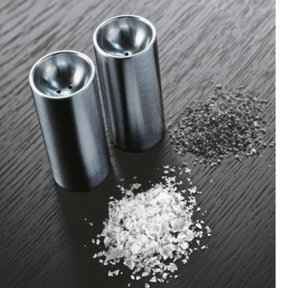 Stelton Salt and Pepper Shakers by Arne Jacobsen. Cylinda Three Sets